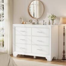 6 Drawer Dresser For Bedroom, Modern Chest Of Drawer Storage Organizer, Tall Dresser TV Stand With Silver Handle For Living Room, Hallway, Entryway - 白色 - 查看 1
