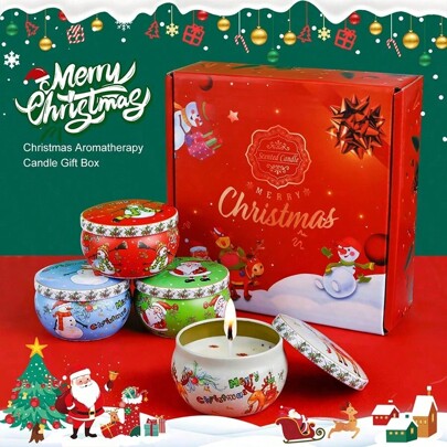 Conjunto de 4 velas natalinas, velas perfumadas, velas de cera de soja natural, queima sem fumaça, ideais como presentes de Natal e decorações natalinas.