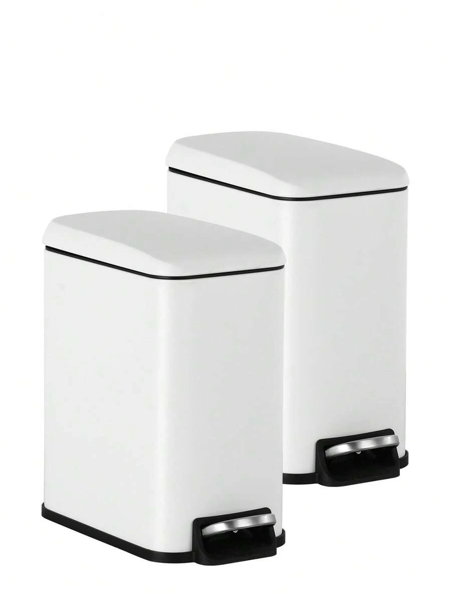 DOPINMIN 2-Pieces 1.3 Gallon Trash Can 410 Stainless Steel Rectangular Trash Bin Garbage Can With Removable Inner Bucket, Foot Pedal For Home Kitchen Bathroom Bedroom - trắng - Xem 1