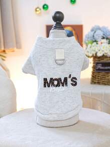 PETSIN 1pc Pet Clothes Dog Cat Apparel Small Puppy Autumn/Winter Hoodie - "Mom's Best Friend" Light Grey Zip-Up Hoodie