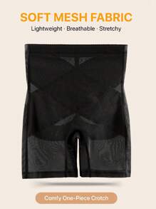 1 件全新女式撞色网眼高腰塑身收腹短裤 - 黑色 - 查看 5