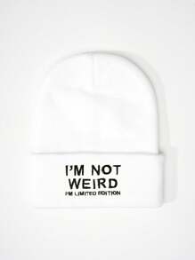 1 件男女通用黑色针织帽，带“I'M NOT WEIRD”刺绣文字，Y2K 风格，休闲户外防寒保暖帽子，适合冬季日常通勤 - 刺繡 - 查看 3