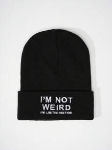 1 件男女通用黑色针织帽，带“I'M NOT WEIRD”刺绣文字，Y2K 风格，休闲户外防寒保暖帽子，适合冬季日常通勤 - 刺繡 - 查看 5