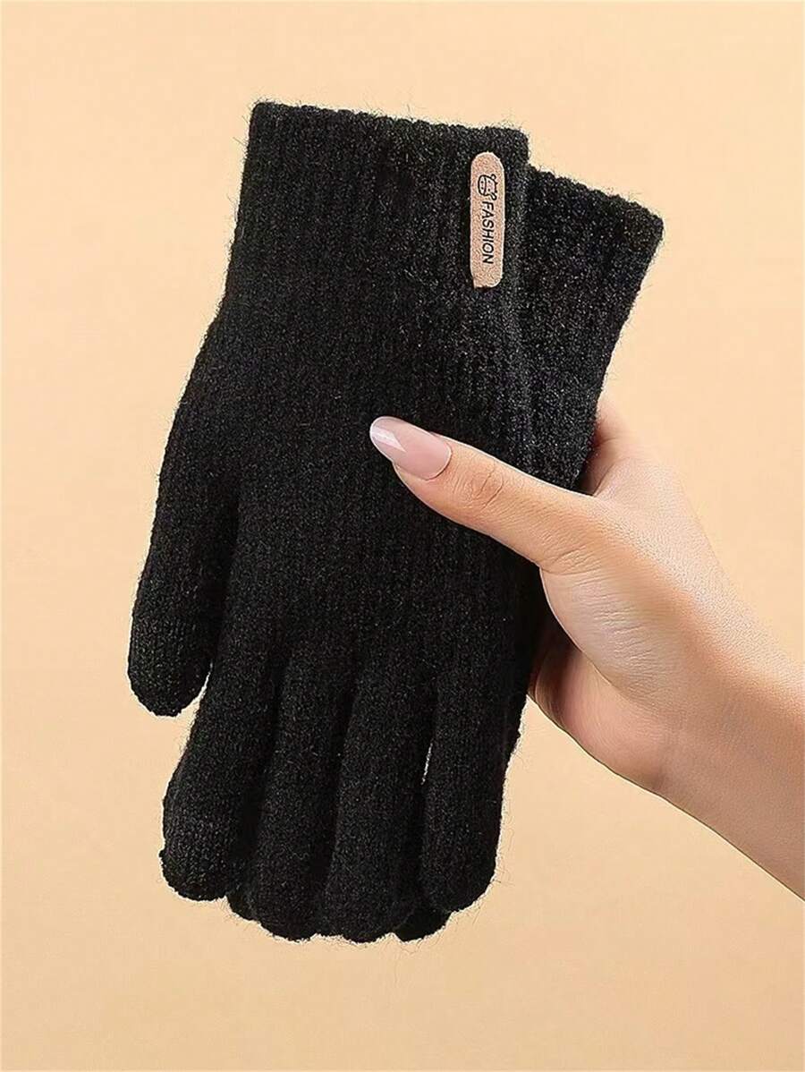 Women's Knit Warm Gloves, Candy-Colored, Thermal Lined, Touchscreen Compatible, Windproof And Suitable For Outdoor Activities In Winter - Matte Black - View 1