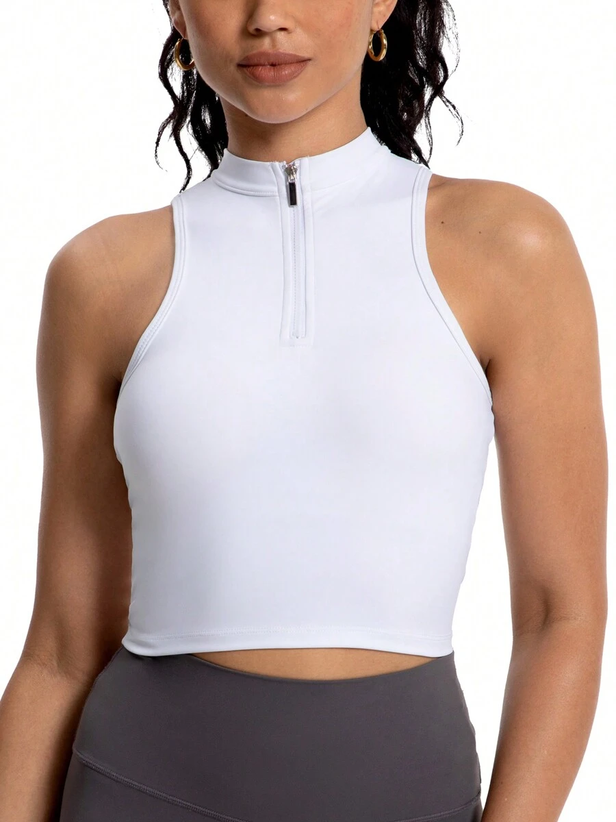 MathCat Half Zipper Workout Tank Tops For Women With Built In Bra, Racerback Workout Tops Sleeveless Crop Tops Gym Yoga Tops