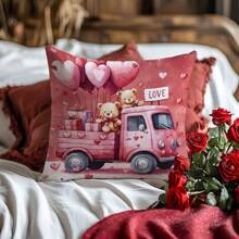 1 vỏ gối in hình xe tải màu hồng ngày lễ tình nhân 17,7*17,7in (45*45cm) (in một mặt), vỏ gối trang trí nhà cho giường, ghế sofa, giường ban ngày, thích hợp sử dụng hàng ngày hoặc tự sử dụng tối giản cao cấp, phòng khách, phòng ngủ - xe tải nền móng - Xem 8