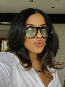 Gafas de moda con doble puente cuadrado vintage, gafas de lente de océano de alta gama retro para fiestas de playa al aire libre, gafas de moda de estilo callejero para mujeres, accesorios de playa para mujeres, para verano, playa, vacaciones, al aire libre y viajes