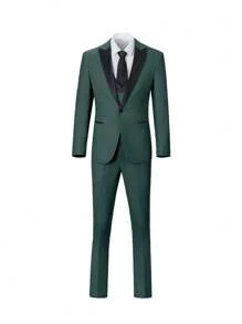 Mens Suits 3 Piece Dark Green Slim Fit Tuxedo Double Breasted Prom Dress Suits Men Jackets Blazer Vest Pants Concert Graduation Season Size XS-3XL Men's Autumn Winter Suit Sets For Wedding Dress Valentine's Day - Dark Green - View 1
