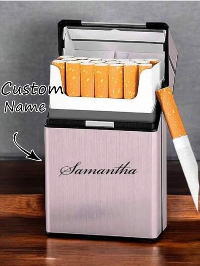 1pc Personalized Custom Name, Photo, Portrait Couple Design Cigarette Case, Ultra Thin Sliding Box, Holds 20 Cigarettes, Elegant Slim Pocket Box, Portable, Various Colors - Personalized Engraved Box Gift For Dad, Mom, Wife, Girlfriend, Boyfriend, Bridesmaid,Engraved,Durable,Stainless,Colorful,Cute,Adorable,Funny,Kawaii,Y2K,Stylish,Unisex,Casual,Custom,Personalized,Unique,Customized,Ideal Gifts For Him,Ideal Gifts For Her,Her,Boyfriend,Girlfriend,Family,Friends,Children,For Anniversaries,For Valentine's Day,For Mother's Day,For Birthdays,For Children's Day,For Father's Day,For Graduation,For Weddings,For Housewarming,Forest Tones