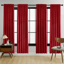 4 pièces/1 pièce/2 pièces Jeu de panneaux de rideaux occultants, disponible en plusieurs tailles, style avec sangle/style avec poche pour tringle/style pince, rideaux de couleur unie isolés thermiques assombrissant la pièce pour le salon, le bureau, la chambre à coucher, taille courte disponible pour les rideaux de cuisine, rouge - Rouge - Voir 34