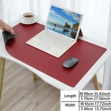 大号桌垫，PU 皮革双面，防滑防水桌垫，办公室和家庭用鼠标垫，适用于办公桌、电脑桌、键盘和鼠标 - 棗紅+黑色 - 查看 2