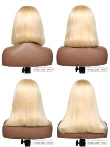 金色波波头假发 真人发 4x4 蕾丝前直波波头假发 8 英寸 180% 密度 613 金色蕾丝前假发 真发 漂白结 预拔婴儿头发 - S613 - 查看 7