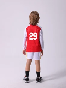 Kids & Teens' New Casual Sports Training Quick-Dry Long Sleeve Sportswear Set, Comfortable, Breathable, Suitable For Leisure, Sports, Football, Group Activities, Number 29