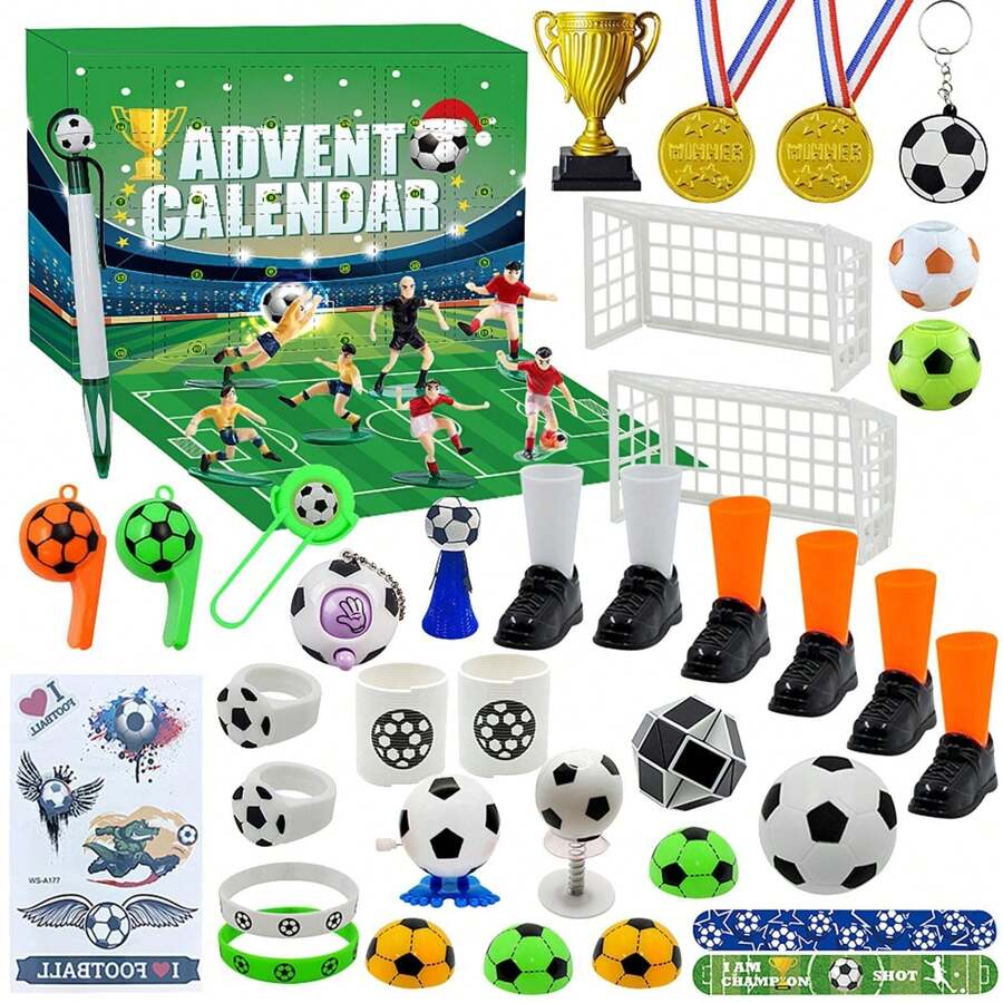 Calendario de Adviento 2024, calendario de adviento de bloques de construcción | Bloques de construcción con temática de fútbol, juguetes antiestrés, cuenta atrás para la entrega de regalos - Multicolor - Ver 1