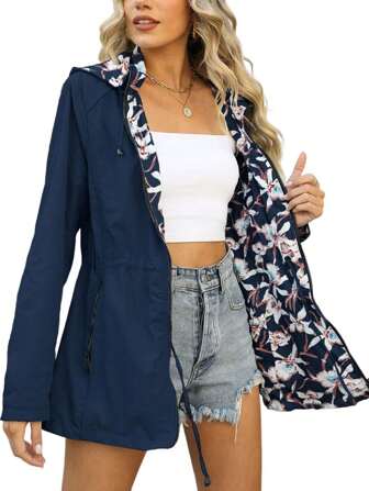 Damer avslappnad dubbelsidig långärmad jacka