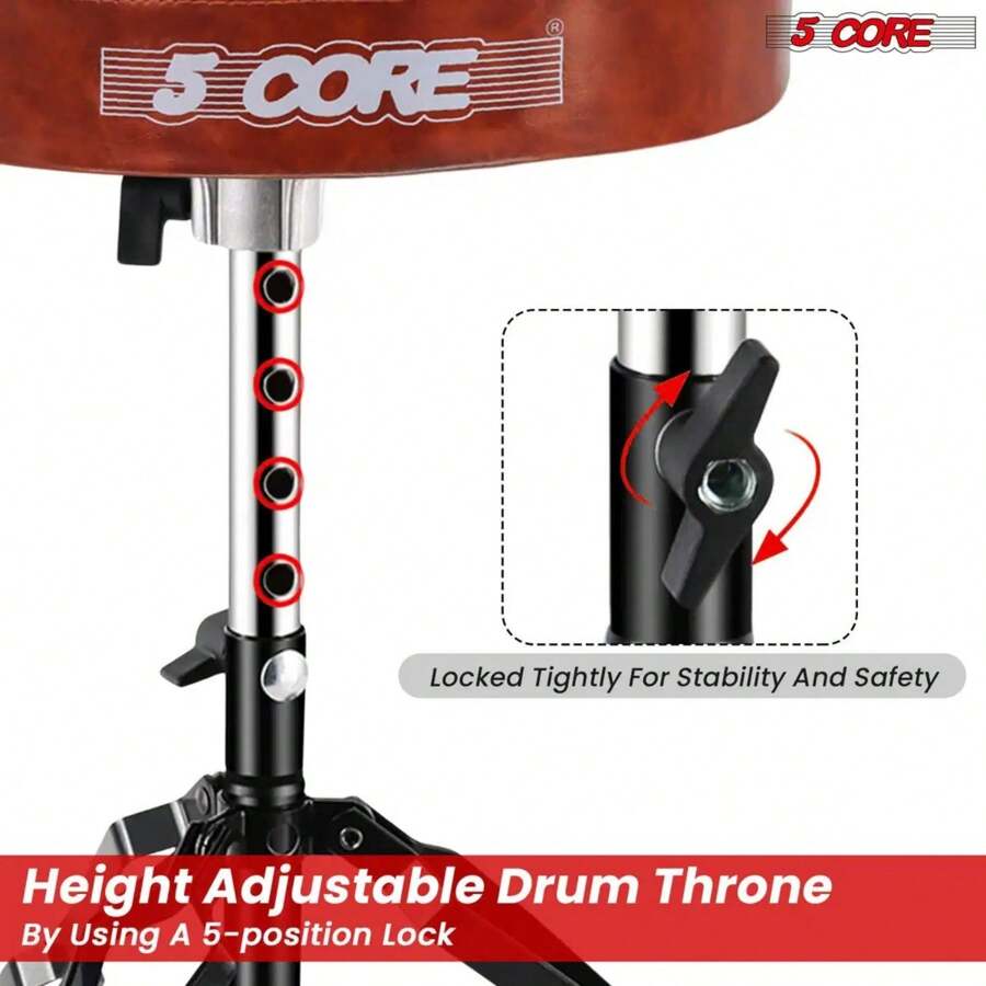 5 Core Drum Throne Padded Guitar Stool Height Adjustable Drummer Seat