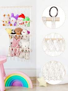 1件毛绒玩具网或吊床，蕾丝收纳整理架，男孩女孩婴儿房装饰，游戏室悬挂式收纳，精美卧室装饰，毛绒网，双层编织网带流苏，大型毛绒玩具展示收纳网，可调节动物网，适用于卧室、游戏室、墙面装饰，可用于毛绒玩具、衣服、书籍、杂志等。 - 彩色 - 查看 10