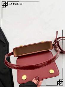 Túi màu đỏ tía, Túi đeo vai thời trang cổ điển, Túi vuông nhỏ bằng vải PU, Túi đeo nách thiết kế gương, Túi cầm tay dài, Túi dành cho nữ, Phù hợp cho phụ nữ trẻ, Học sinh, Đi làm, Hẹn hò, Giải trí. - Màu Đỏ Sâu - Xem 6