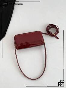 Túi màu đỏ tía, Túi đeo vai thời trang cổ điển, Túi vuông nhỏ bằng vải PU, Túi đeo nách thiết kế gương, Túi cầm tay dài, Túi dành cho nữ, Phù hợp cho phụ nữ trẻ, Học sinh, Đi làm, Hẹn hò, Giải trí. - Màu Đỏ Sâu - Xem 5