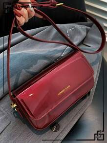 Túi màu đỏ tía, Túi đeo vai thời trang cổ điển, Túi vuông nhỏ bằng vải PU, Túi đeo nách thiết kế gương, Túi cầm tay dài, Túi dành cho nữ, Phù hợp cho phụ nữ trẻ, Học sinh, Đi làm, Hẹn hò, Giải trí. - Màu Đỏ Sâu - Xem 2