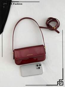 Túi màu đỏ tía, Túi đeo vai thời trang cổ điển, Túi vuông nhỏ bằng vải PU, Túi đeo nách thiết kế gương, Túi cầm tay dài, Túi dành cho nữ, Phù hợp cho phụ nữ trẻ, Học sinh, Đi làm, Hẹn hò, Giải trí. - Màu Đỏ Sâu - Xem 4