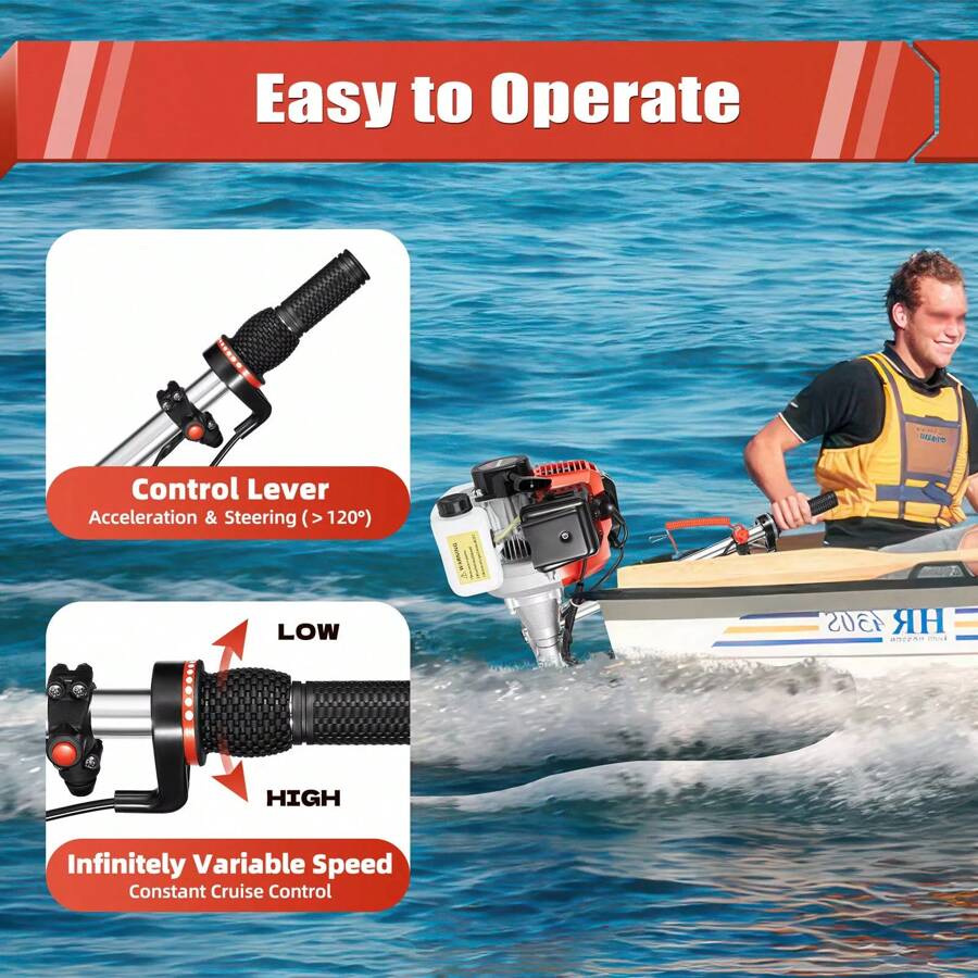 52CC Boat Outboard Motors Heavy Duty 2Stroke 2.3HP Dinghy Boat Engine CDI System - Black - View 1