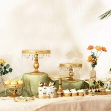 8pcs Gold Dessert Table Display Set: Romantic Round Golden Cake Stand Set With Crystal Pendants, Cupcake Tower And Dessert Stands For Birthday Party, Baby Showers, Weddings, Christmas Decorations & Thanksgiving Decor, Christmas Gift - Gold - View 7