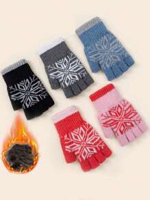 1 双女士露指手套，针织加厚防风保暖，适合冬季骑自行车 - 彩色 - 查看 5