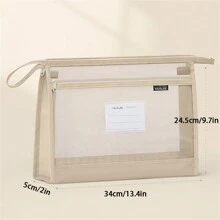 Túi đựng hồ sơ lưới trong suốt khổ A4 có khóa kéo đôi dành cho học sinh, dung tích lớn, túi đựng đồ học tập - Màu be - Xem 2