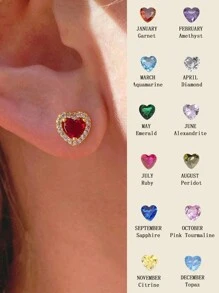 ESBERRY 1 对彩色锆石心形诞生石耳环，适合女士 925 纯银精致女士珠宝礼物派对礼物 - 愛心生辰石耳釘 - 查看 2