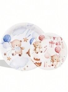 68 Piece Set,Made Of Materials, Including Disposable Paper Plates, Pink Blue Goodnight Bear Themed Paper Plates, 7-Inch Paper Plates, 9-Inch Cardboard, Disposable Party Plates, Materials, Paper Plates, Party Accessories, Party Decorations, Dessert Plates, Used For Parties, Gatherings, Barbecues, Picnics, Camping, Mother Gifts, Birthday Themed Parties And Cutlery Sets, Plates, Tissues, Paper Cups, Home Decor, Holiday Supplies, Children's Gifts, Disposable Paper Plates
