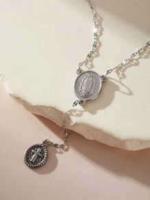 1 件时尚金色/银色圣母玛利亚宗教吊坠不锈钢项链，百搭，适合女性 - 橢圓項鍊 - 查看 16