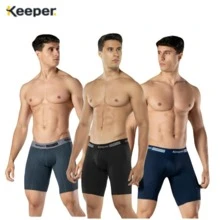 Kit 3 Long Leg Boxer Briefs Anti-Chafing Sports Gym Running Training Microfiber Keeper - 黑色 - 查看 2