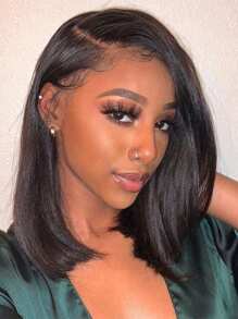 鲍勃假发真人发 13x5x1 女士蕾丝前假发 鲍勃蕾丝前假发真人发假发预拔 150% 密度短鲍勃假发（8-16 英寸） - Natural Black - 查看 7