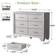 6 Drawer Dresser For Bedroom, Modern Chest Of Drawer Storage Organizer, Tall Dresser TV Stand With Silver Handle For Living Room, Hallway, Entryway - Xám - Xem 3