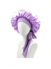 1 件个性化徽标弹力丝带纯色女士长发睡帽、化妆头巾、卷发护理帽 - A - 查看 17