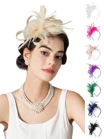 1 pieza Fascinador de plumas con diadema, sombrero de fiesta de té para mujer, sombrero del Kentucky Derby, sombrero de cóctel, boda, novia, diadema con fascinador para mujer y niña, regalo de cumpleaños, Día de la Madre, Halloween, Navidad, accesorios para el cabello, sombreros pequeños, mini fascinador, mini gorra