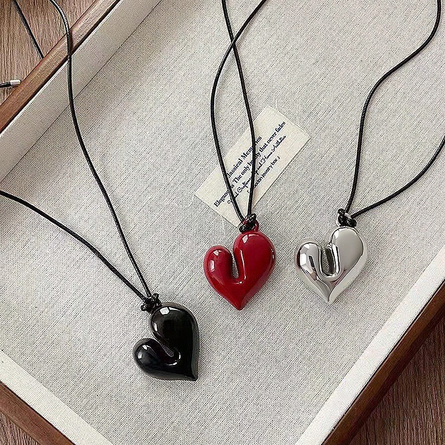 1pc New Heart Pendant Necklace Adjustable Pull-Out Sweater Chain Accessory - Multicolor - View 1