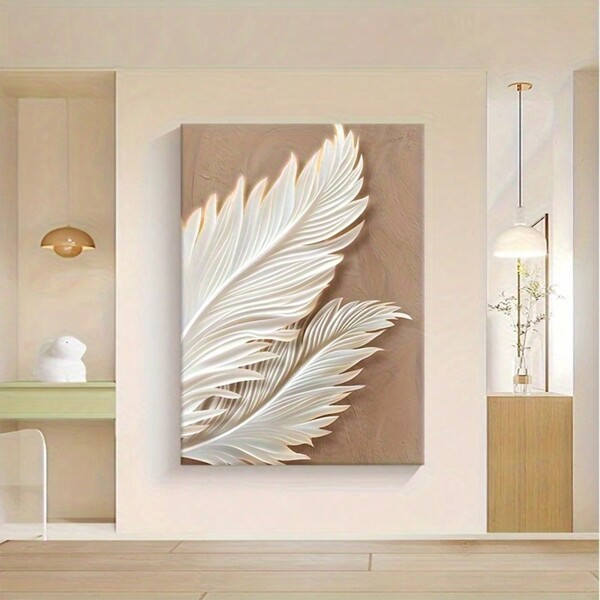 Impresión artística en lienzo con pluma de estilo minimalista moderno - Decoración de pared sin marco para sala de estar, dormitorio, oficina en casa - Acento elegante para porche y pasillo