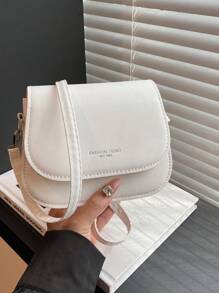 简约半月形马鞍包斜挎包，时尚翻盖包 - 黑色 - 查看 2