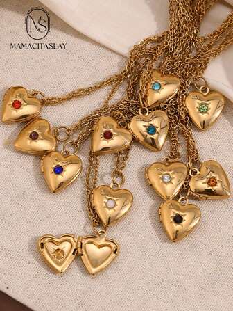 MamacitaSlay Delicado collar con colgante en forma de corazón, diseño de nicho minimalista europeo y americano, baño de oro de 18K en acero inoxidable con 12 piedras de nacimiento, viene con caja de regalo