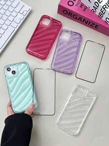 6 件：4 件简约纯色波浪激光手机壳，适用于 iPhone，附带 2 件全覆盖钢化玻璃屏幕保护膜 - 彩色 - 查看 4