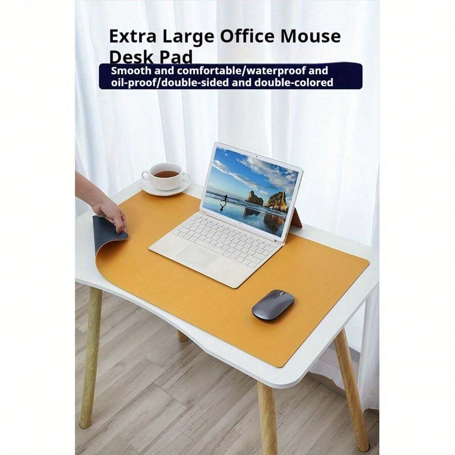 大号桌垫，PU 皮革双面，防滑防水桌垫，办公室和家庭用鼠标垫，适用于办公桌、电脑桌、键盘和鼠标 - 棗紅+黑色 - 查看 1