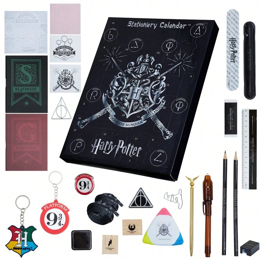 Harry Potter Advent Calendar 2025 Hogwarts Stationery Accessories Christmas Countdown Keyring Snitch Pen Snap Bracelets - Black - View 1