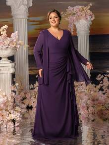 Faeriesty Mosy Plus 2 In 1 Formal Chiffon Mother Of The Bride Dress - Purple - View 8