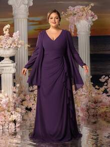 Faeriesty Mosy Plus 2 In 1 Formal Chiffon Mother Of The Bride Dress - Purple - View 2