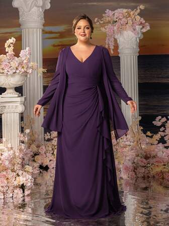 Faeriesty Mosy Plus 2 In 1 Formal Chiffon Mother Of The Bride Dress