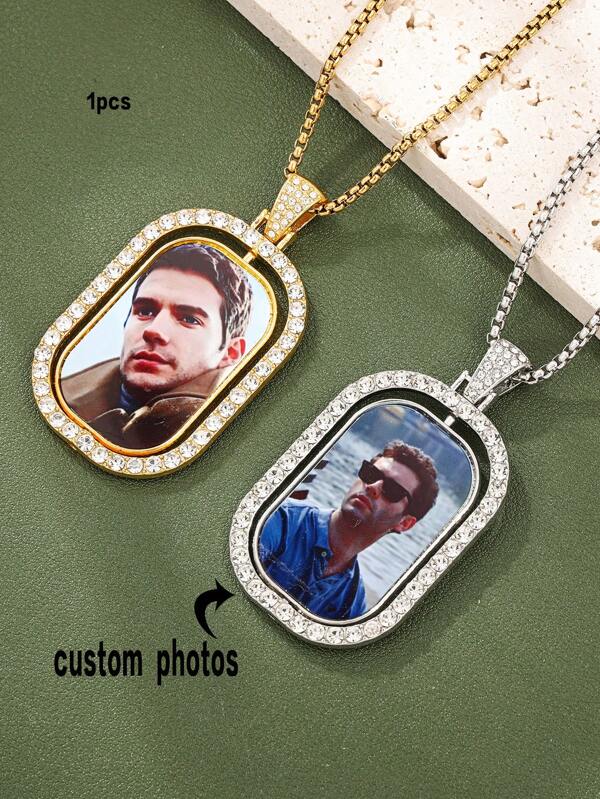 Colar de foto dupla face personalizado para homens, presente para pai, amigos, colar de hip hop
