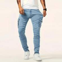 Men's Fashion Multi-Pocket Flexible Jeans - 藍色 - 查看 1