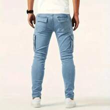 Men's Fashion Multi-Pocket Flexible Jeans - 藍色 - 查看 5
